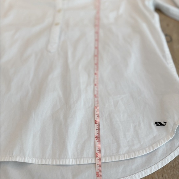 VINEYARD VINES White Solid Ruffle Neck Top Popover 1/2 Button Up 8 - Picture 5 of 6